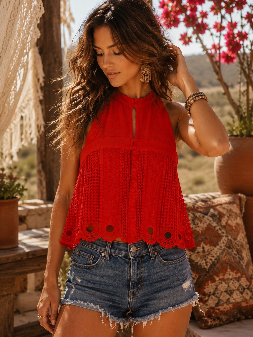 Free People Red Crochet Halter Camisole - Picture 5 of 6